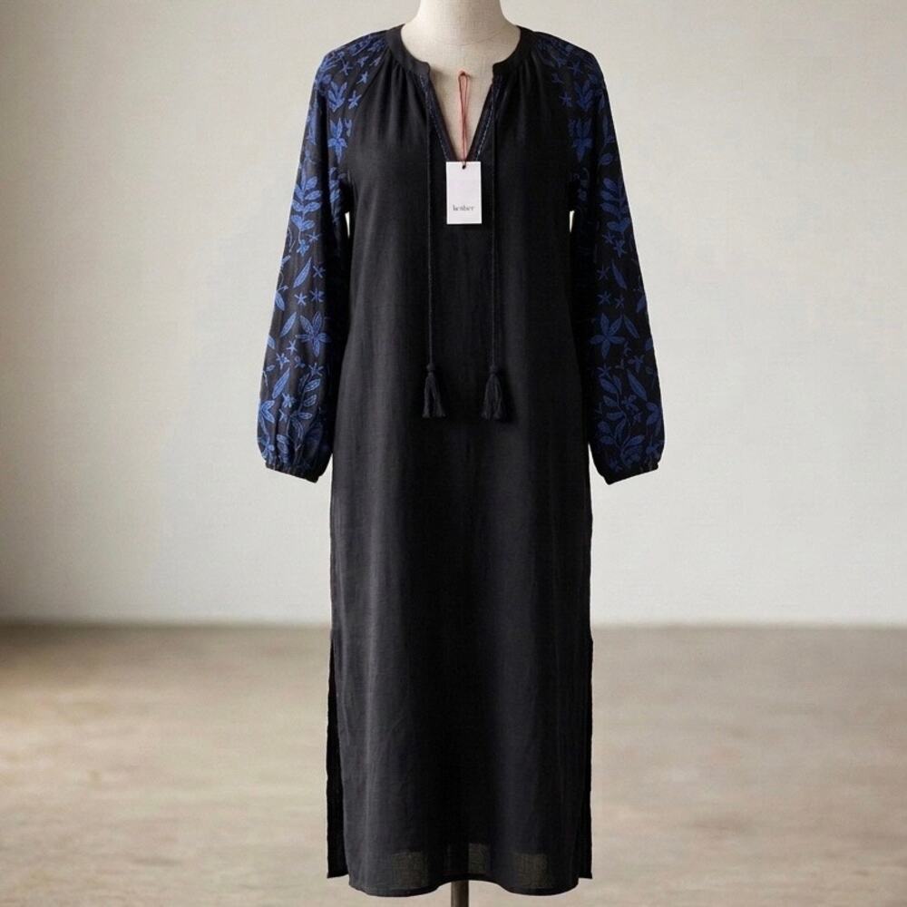 NWT Voyageur by MERSEA Palermo Embroidered Luxury Gauze Maxi Black Dress–Size S